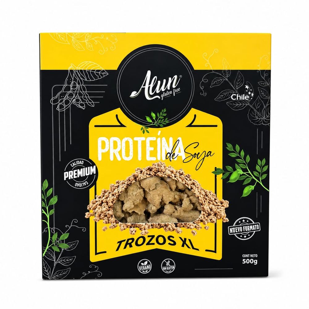 Caja de Proteína de Soya Trozos XL de Alun, formato de 500 gramos